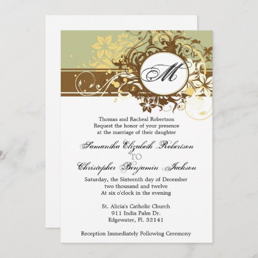 Invitation à un mariage Brown de monogrammes éléga (Devant / Derrière)