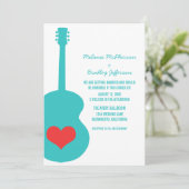 Invitation à un mariage cardiaque Aqua/Red Guitar (Debout devant)