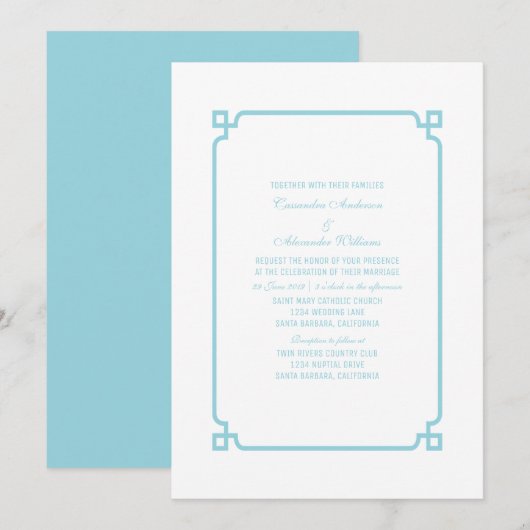 Invitation à un mariage chic Aqua Paradise Deco (Devant / Derrière)
