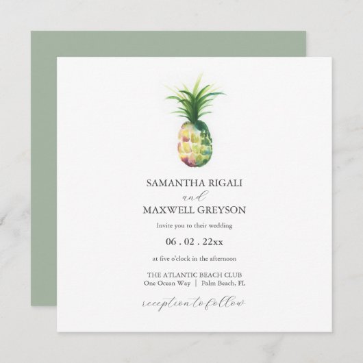 Invitation à un mariage d'ananas en aquarelle simp (Devant / Derrière)