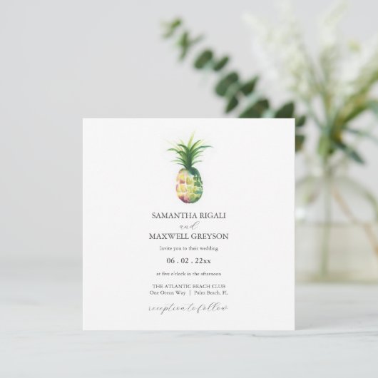 Invitation à un mariage d'ananas en aquarelle simp (Debout devant)