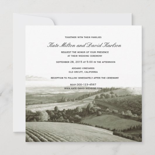 Invitation à un mariage dans un vignoble Vintage (Devant)