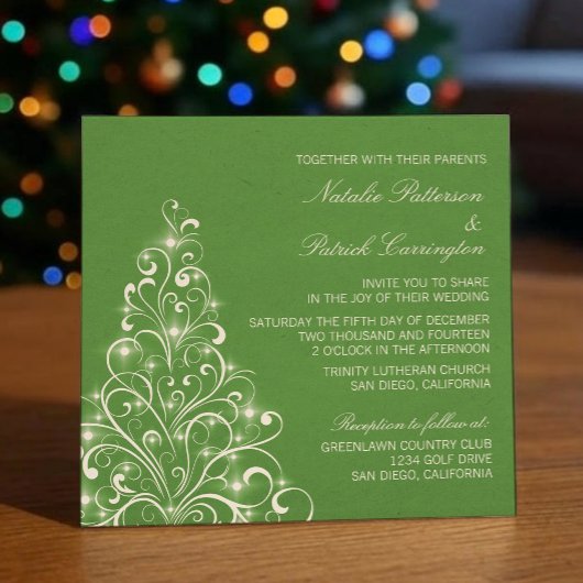 Invitation à un mariage d'arbre de Noël, vert