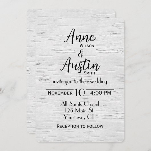 Invitation à un mariage de bouleau blanc (Devant / Derrière)