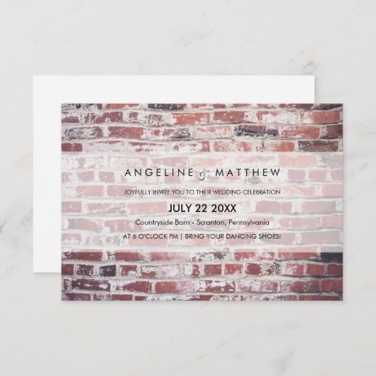 Invitation à un mariage de briques modernes et min (Devant / Derrière)