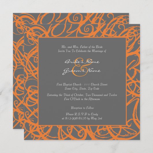 Invitation à un mariage de cadres croisés orange e (Devant / Derrière)