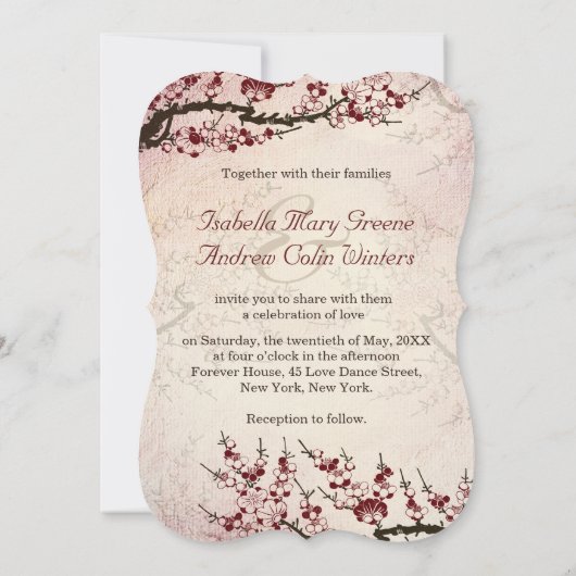 Invitation à un mariage de cerisiers en fleurs et (Dos)