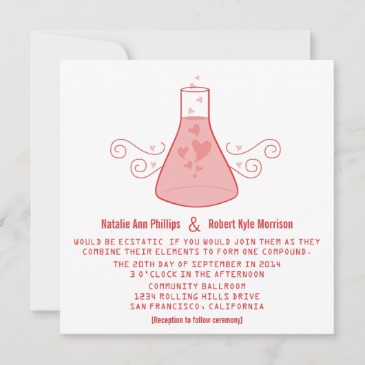 Invitation à un mariage de chimie douce rouge (Devant)