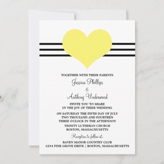 Invitation à un mariage de coeur, Jaune (Devant)