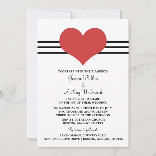 Invitation à un mariage de coeur, rouge (Devant)