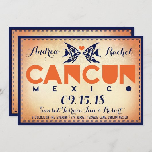 Invitation à un mariage de destination de CANCUN (Devant / Derrière)