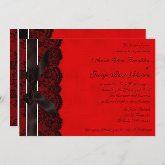 Invitation à un mariage de la dentelle rouge et no (Devant / Derrière)