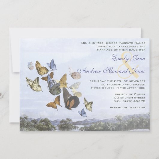 Invitation à un mariage de papillon et palmier de (Devant)