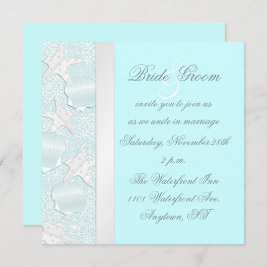 Invitation à un mariage de plage avec poisson de m (Devant / Derrière)