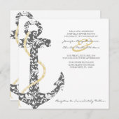 Invitation à un mariage de plage de Ancre gris et  (Devant / Derrière)