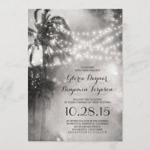 Invitation à un mariage de plage noire et blanche