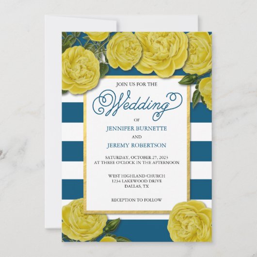 Invitation à un mariage de rose jaune (Devant)