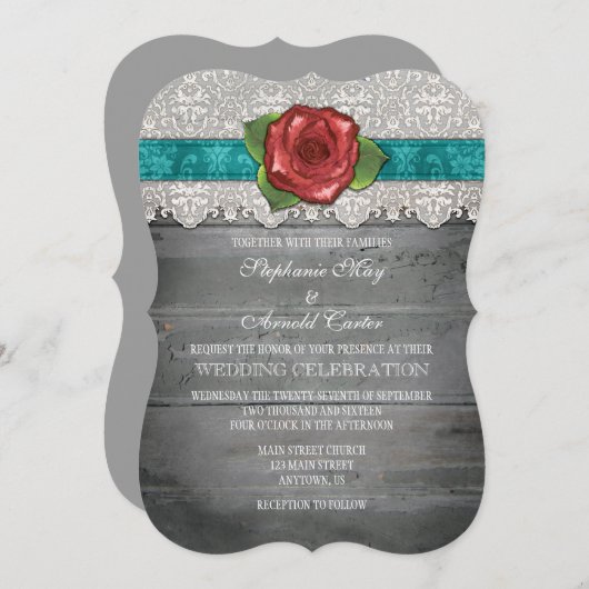 Invitation à un mariage de Roses en bois rustique  (Devant / Derrière)
