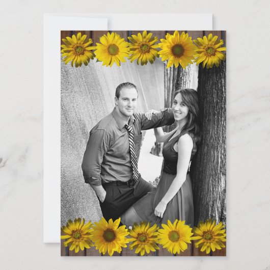 Invitation à un mariage de tournesol jaune en bois (Dos)