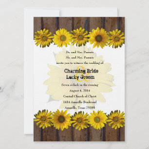Invitation à un mariage de tournesol jaune en bois