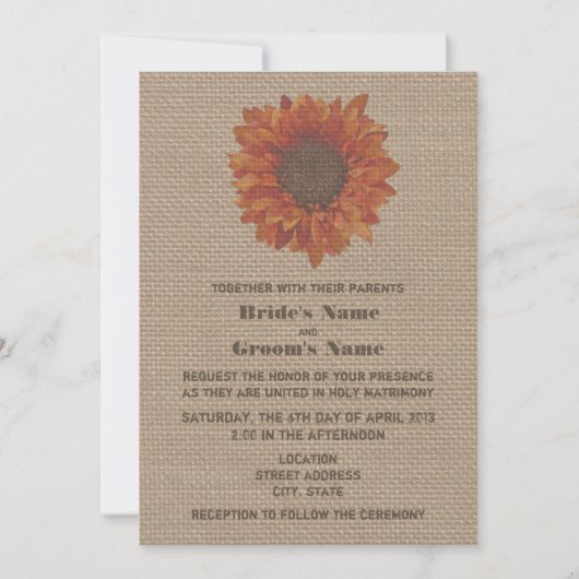 Invitation à un mariage de tournesol orange inspir (Devant)