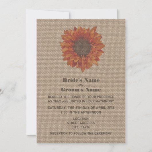 Invitation à un mariage de tournesol orange inspir (Devant)