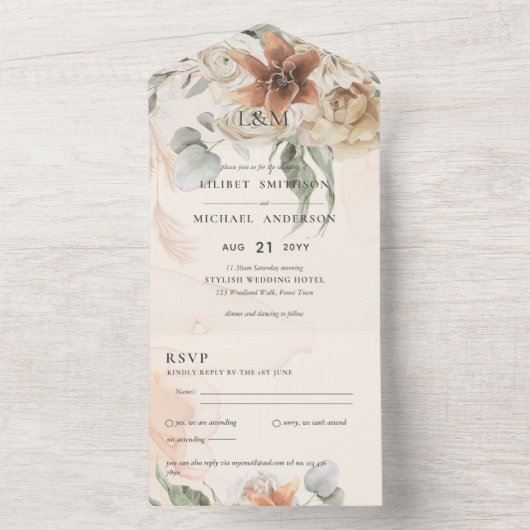 Invitation à un mariage d'herbe de Pampas Boho 3in (À l'intérieur)