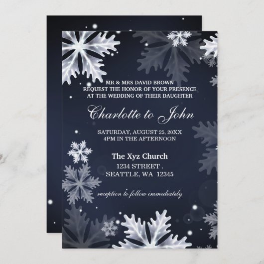 Invitation à un mariage d'hiver aux flocons de nei (Devant / Derrière)