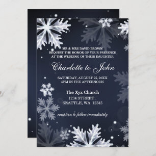 Invitation à un mariage d'hiver aux flocons de nei