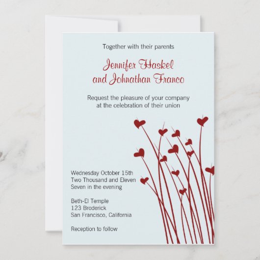 Invitation à un mariage doux pour les coeurs (Devant)