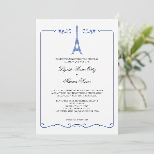 Invitation à un mariage élégant dans la Tour Eiffe (Debout devant)
