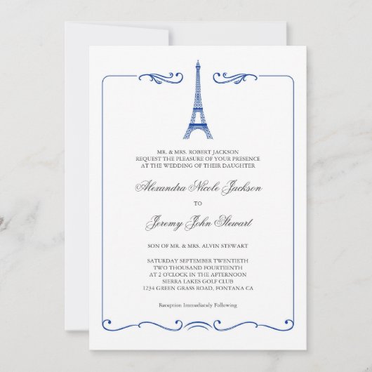 Invitation à un mariage élégant dans la Tour Eiffe (Devant)