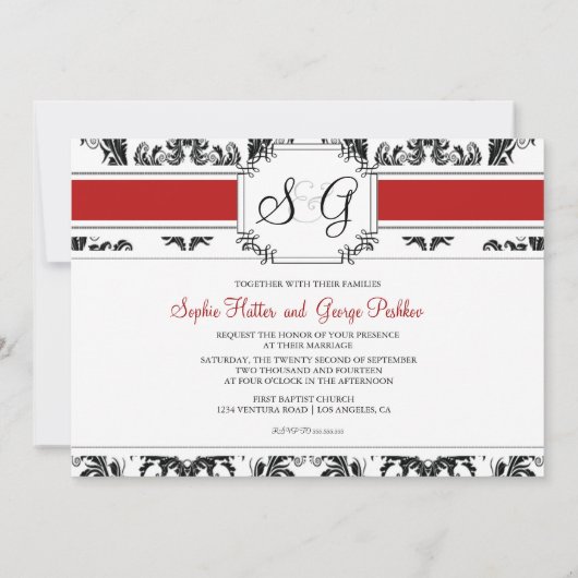 Invitation à un mariage élégant de Red Antique (Dos)