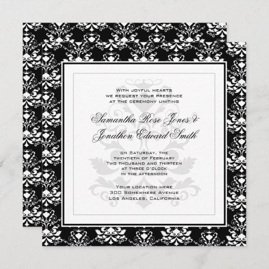 Invitation à un mariage élégant, noir et blanc (Devant / Derrière)
