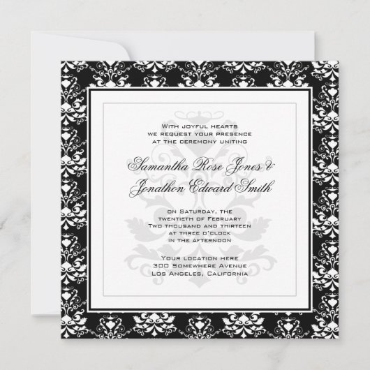 Invitation à un mariage élégant, noir et blanc (Devant)