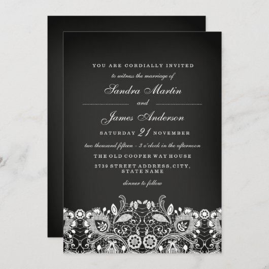 Invitation à un mariage en dentelle blanche (Devant / Derrière)