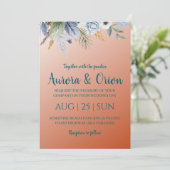 invitation à un mariage en terre cuite et bleu pou (Debout devant)