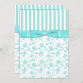 Invitation à un mariage floral à rayures bleues et (Devant / Derrière)