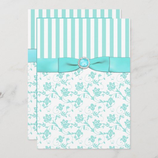 Invitation à un mariage floral à rayures bleues et (Devant / Derrière)