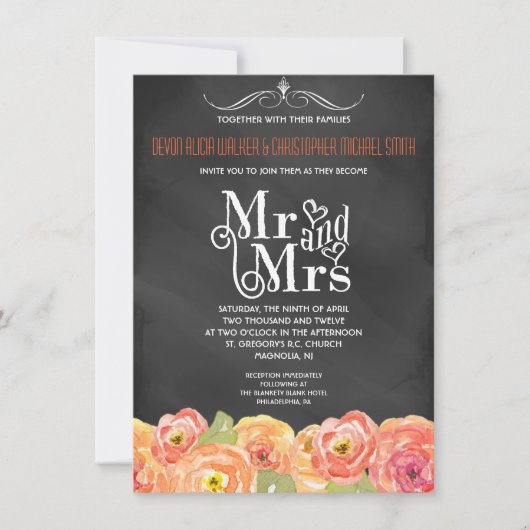 Invitation à un mariage floral de Chalkboard Fall (Devant)