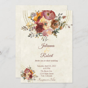 Invitation à un mariage floral et doré
