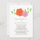Invitation à un mariage floral rose orange en fleu (Devant)