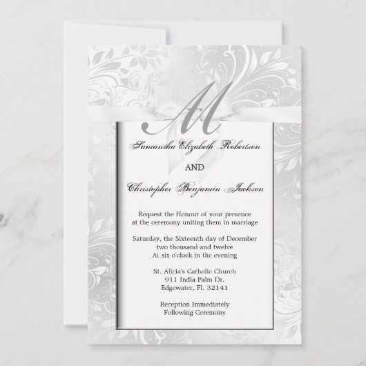 Invitation à un mariage gris et blanc élégant (Devant)