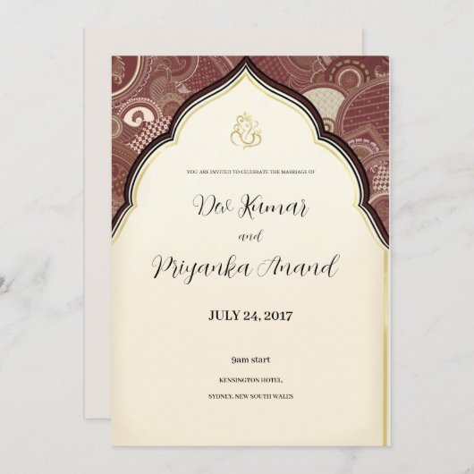 Invitation à un mariage indien (Devant / Derrière)