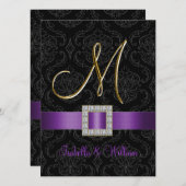 Invitation à un mariage initial en or noir pourpre (Devant / Derrière)