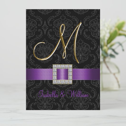 Invitation à un mariage initial en or noir pourpre (Debout devant)