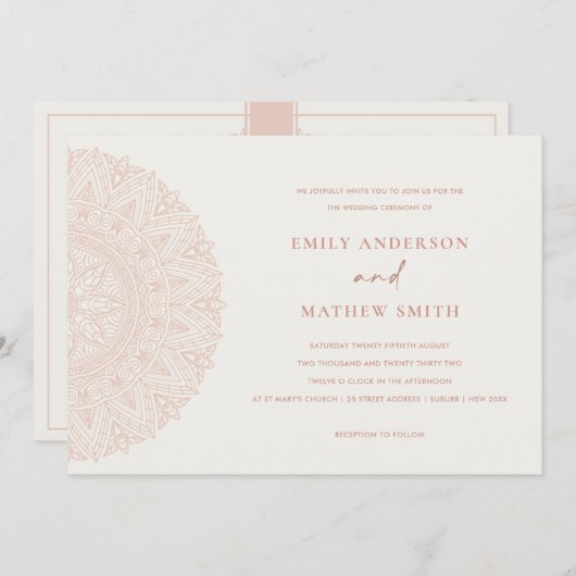 Invitation à un mariage Mandala classique rose vif (Devant / Derrière)