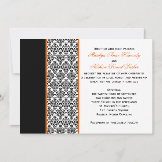 Invitation à un mariage noir blanc orange (Dos)