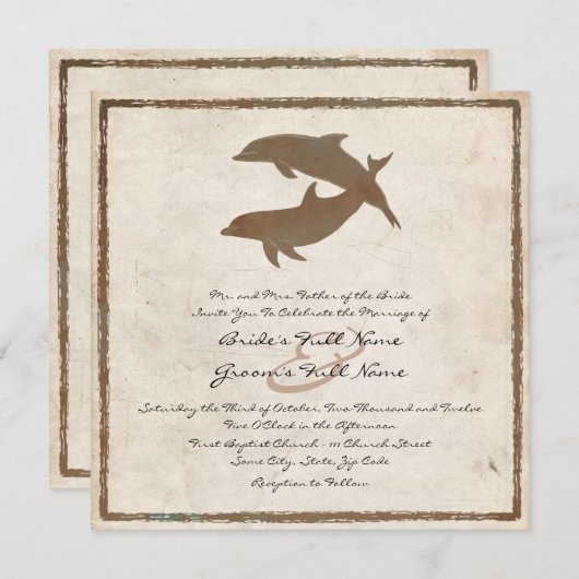 Invitation à un mariage pour les dauphins de plage (Devant / Derrière)