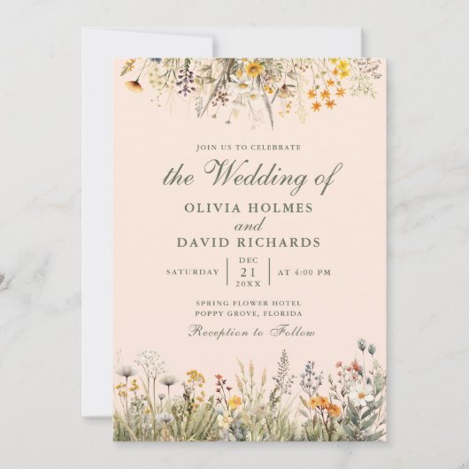 Invitation à un mariage pré-Fleur sauvage de Peach (Devant)